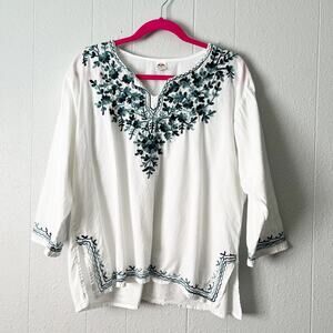 Sunrise Top Womens XL Cotton Embroidered Boho Chic Cottagecore Peasant Beachy